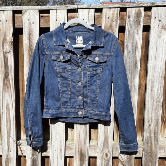 Americanino Blue Denim Jean Jacket Trucker Stretchy Cotton Elastane Size S - Picture 10 of 14